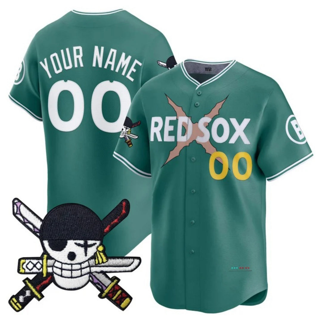 Custom Boston Red Sox x One Piece Green Zoro Patch Vapor Premier Limited Jersey - Stitched Baseball Jersey