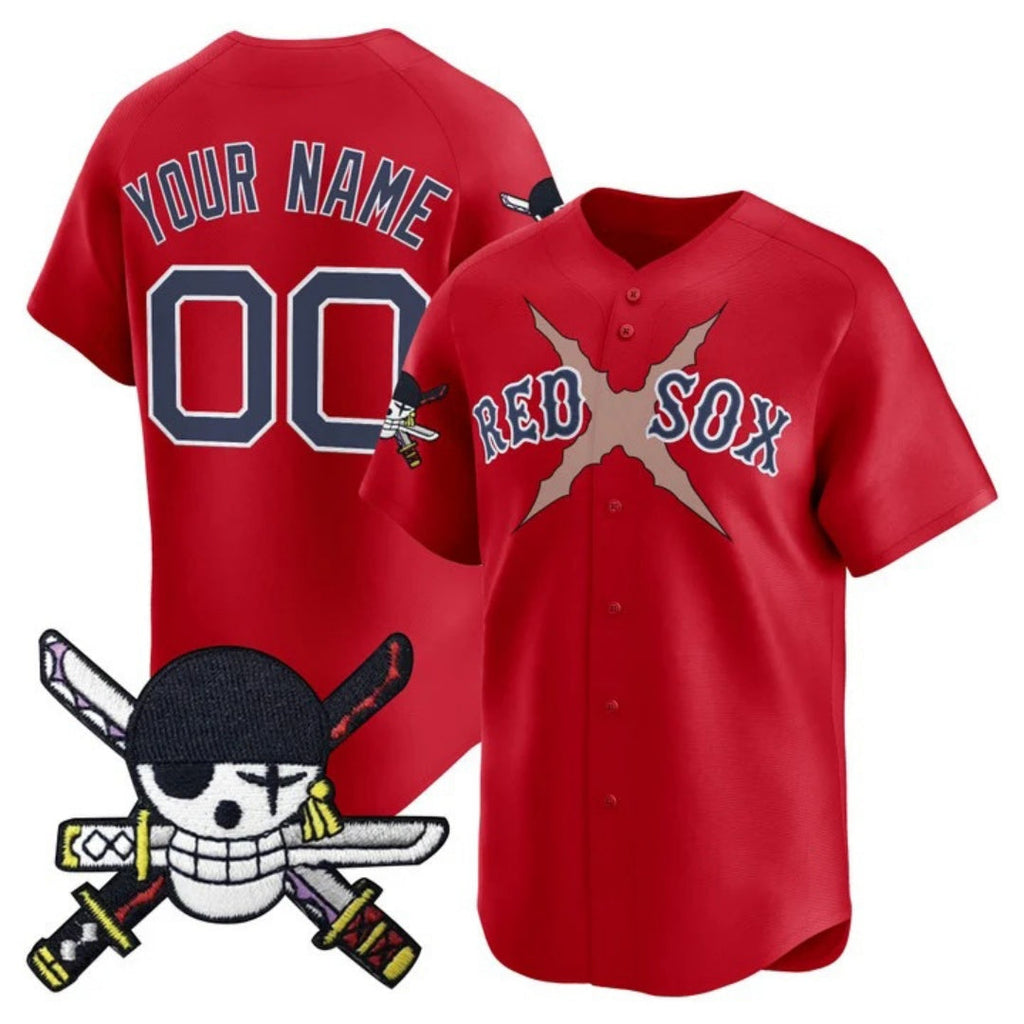 Custom Boston Red Sox x One Piece Red Zoro Patch Vapor Premier Limited Jersey - Stitched Baseball Jersey
