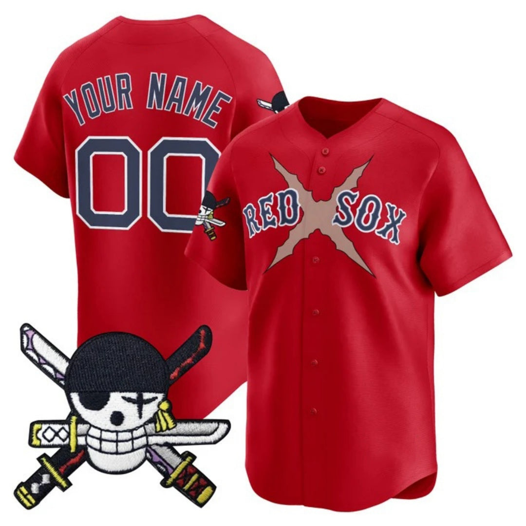Custom Boston Red Sox x One Piece Red Zoro Patch Vapor Premier Limited Jersey - Stitched Baseball Jersey