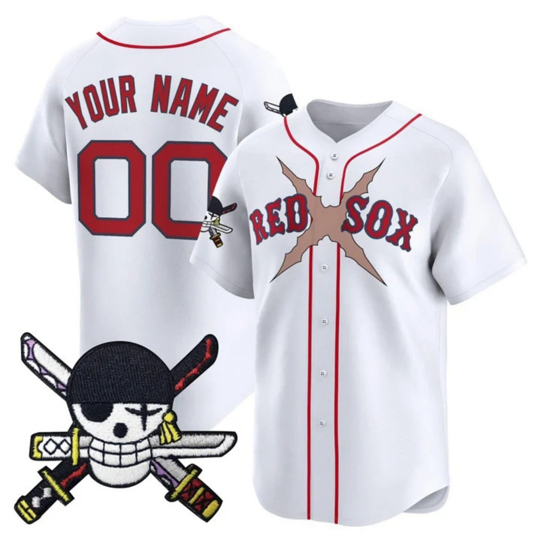 Custom Boston Red Sox x One Piece White Zoro Patch Vapor Premier Limited Jersey - Stitched Baseball Jersey