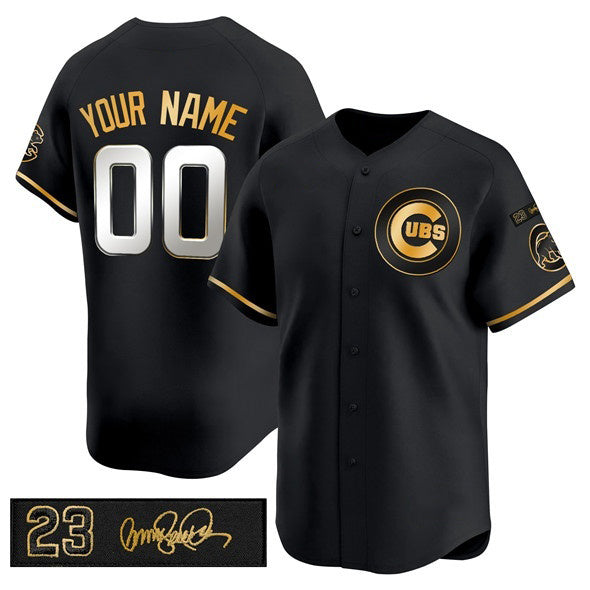 Custom Chicago Cubs Active Player Black Gold 'Ryne Sandberg Tribute' Vapor Limited V3 Stitched Baseball Jersey