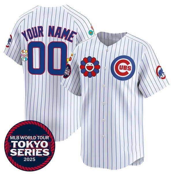 Custom Chicago Cubs Active Player White 2025 Tokyo Series Limited Stitched Baseball Jersey