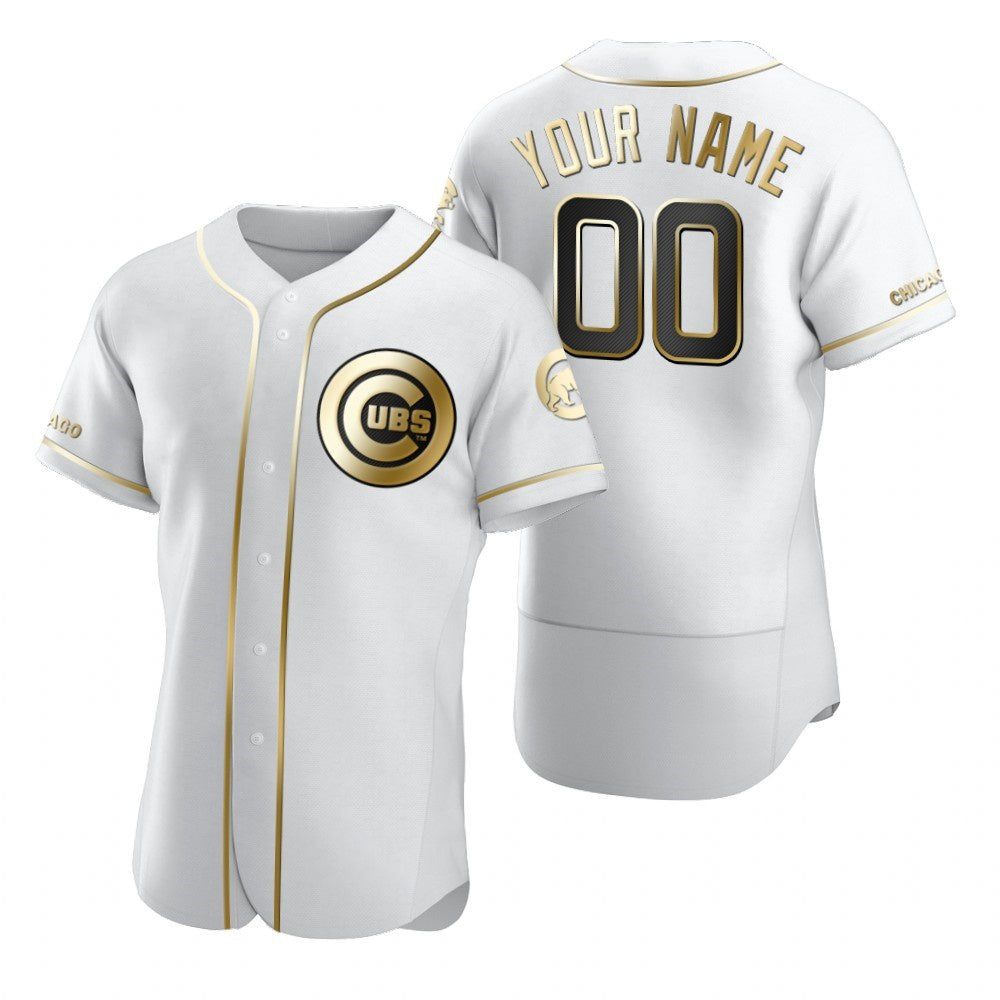Custom Chicago Cubs White Stitched Flex Base Golden Edition Baseball Jersey