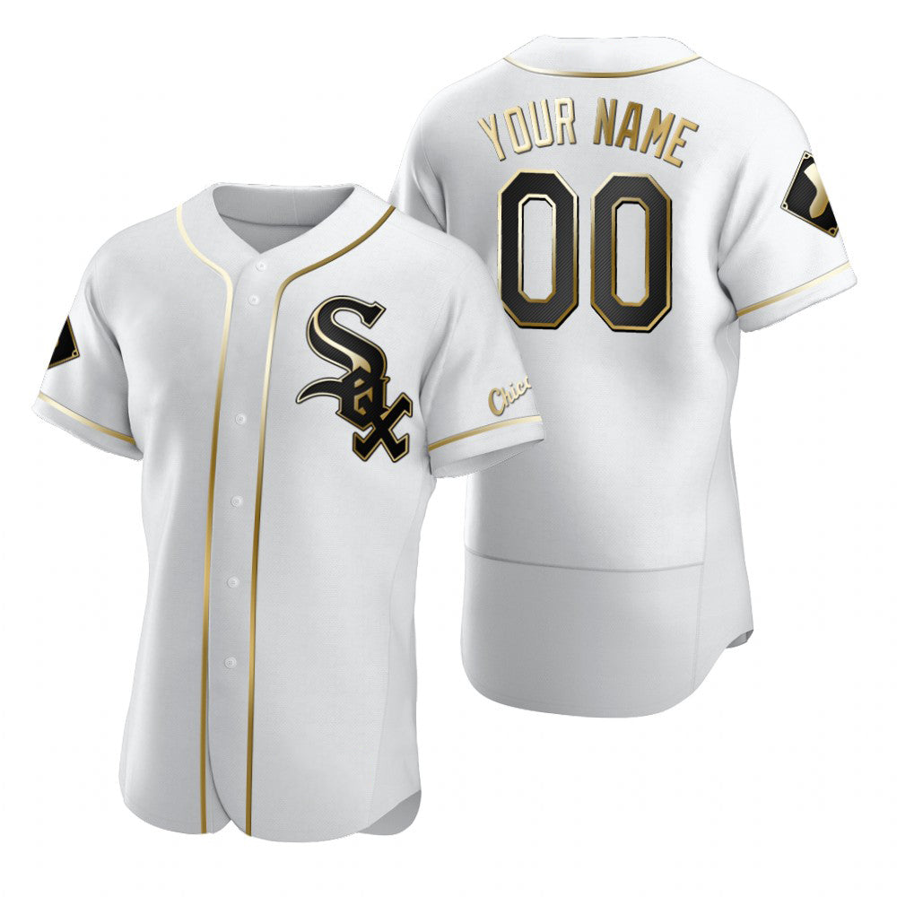 Custom Chicago White Sox White Stitched Flex Base Golden Edition Baseball Jersey