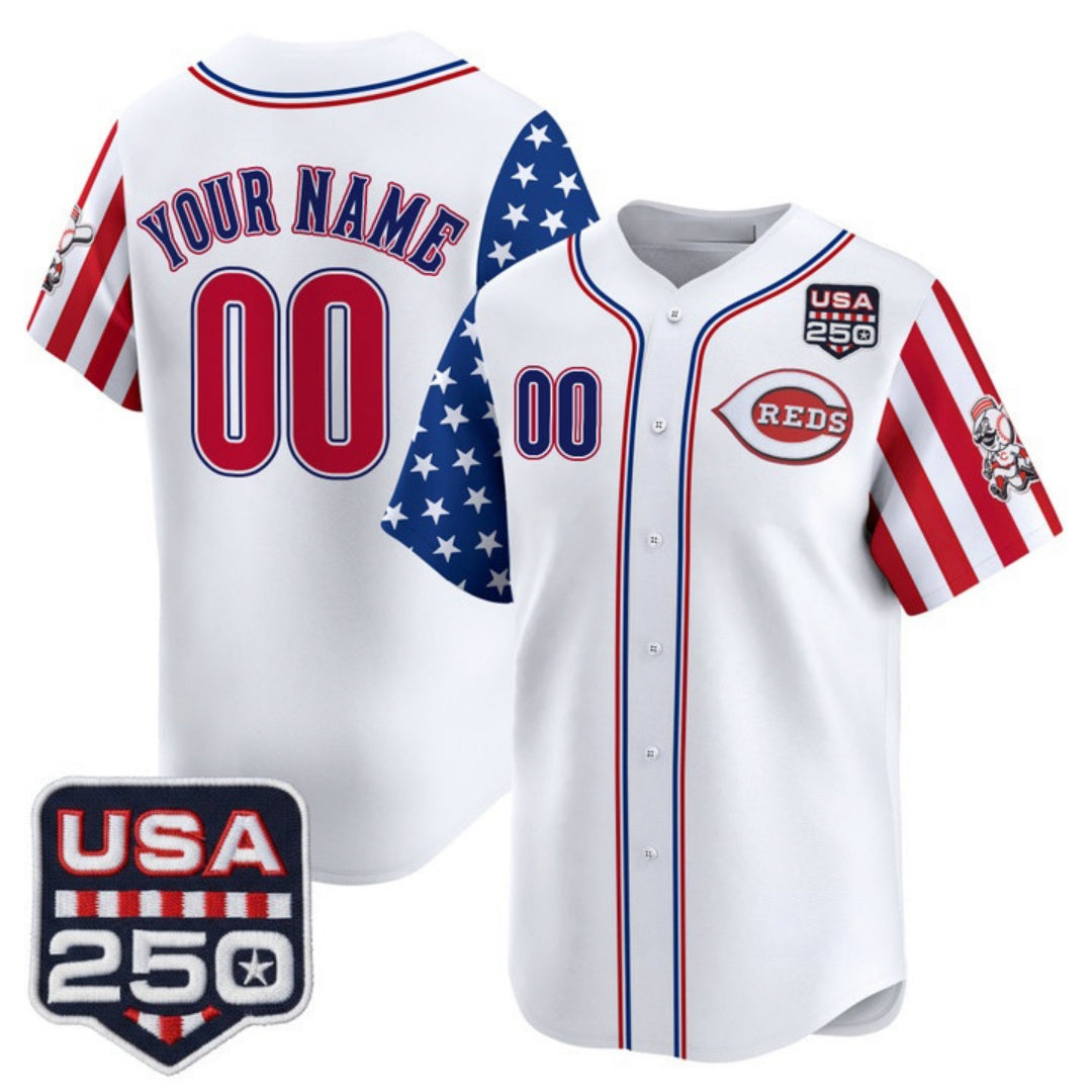 Custom Cincinnati Reds America 250 Edition Vapor Premier Limited White Stitched Baseball Jersey