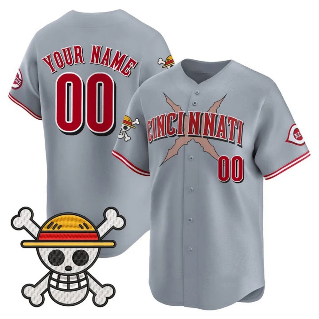 Custom Cincinnati Reds x One Piece Gray Vapor Premier Limited Jersey - Stitched Baseball Jersey