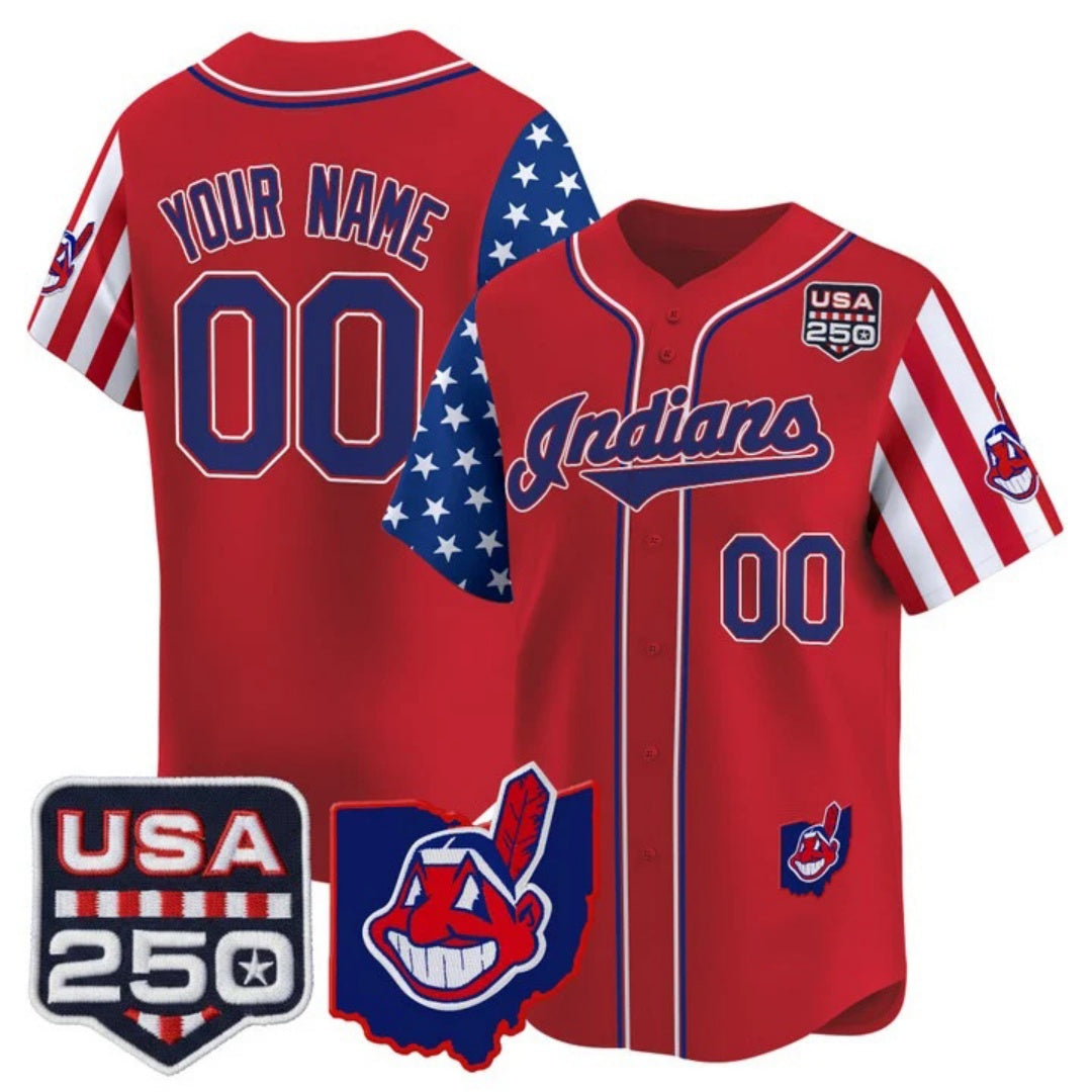 Custom Cleveland Indians Red America 250 Edition Vapor Premier Limited Jersey - All Stitched Baseball Jersey