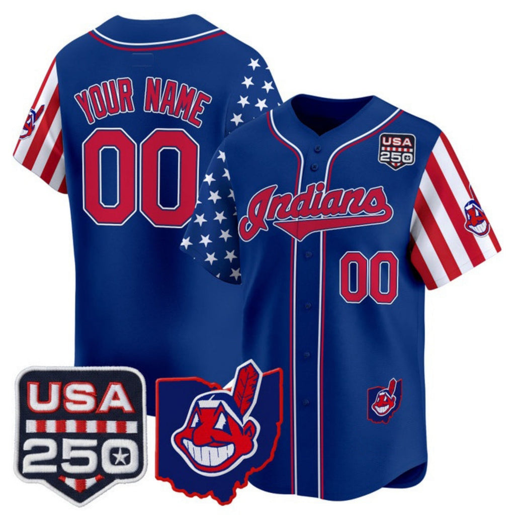 Custom Cleveland Indians Royal America 250 Edition Vapor Premier Limited Jersey - All Stitched Baseball Jersey