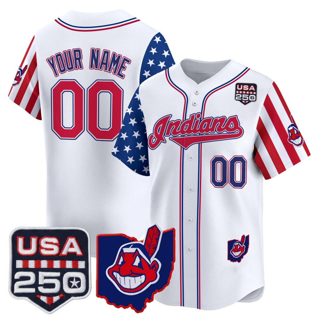 Custom Cleveland Indians White America 250 Edition Vapor Premier Limited Jersey - All Stitched Baseball Jersey