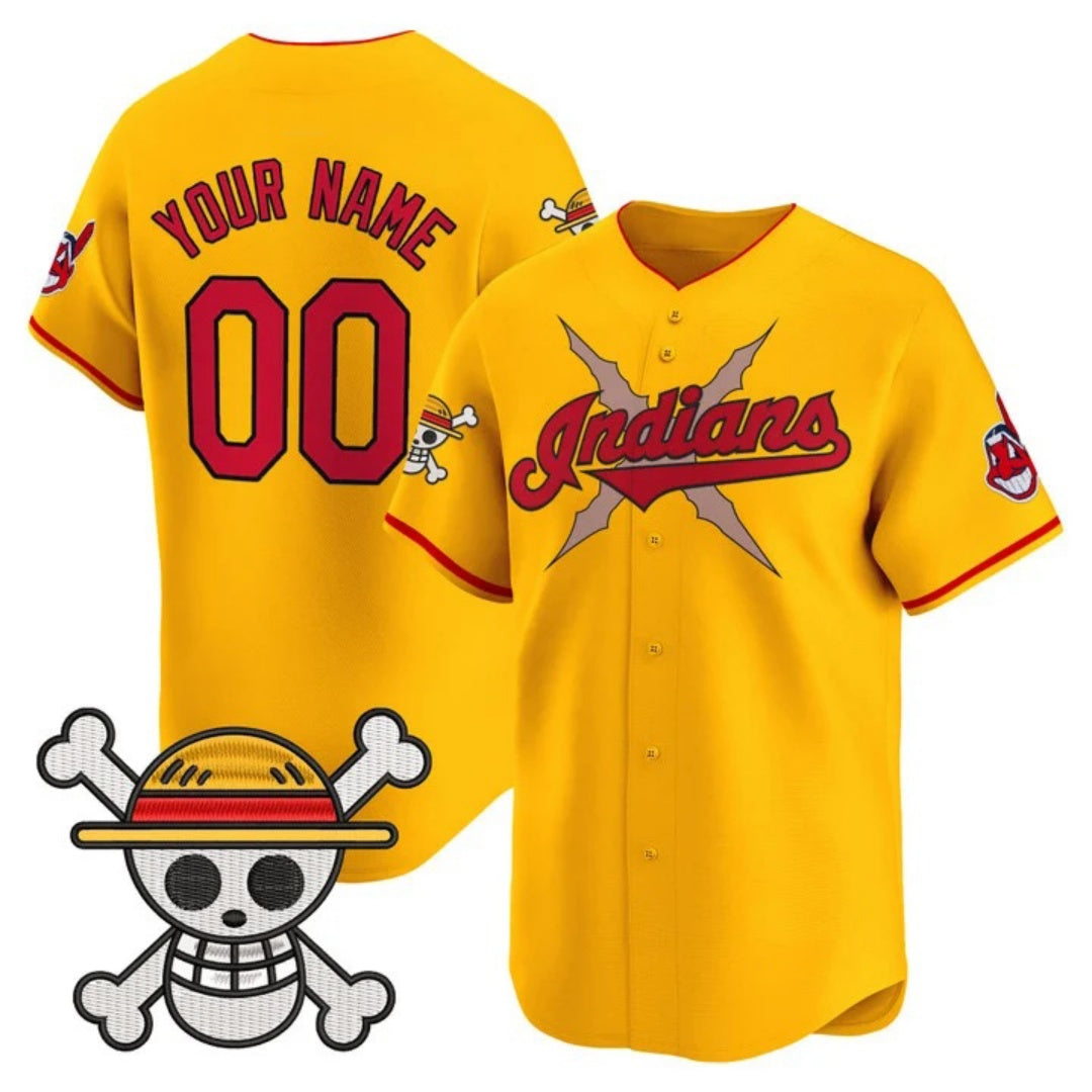 Custom Cleveland Indians x One Piece Gold Vapor Premier Limited Jersey - Stitched Baseball Jersey