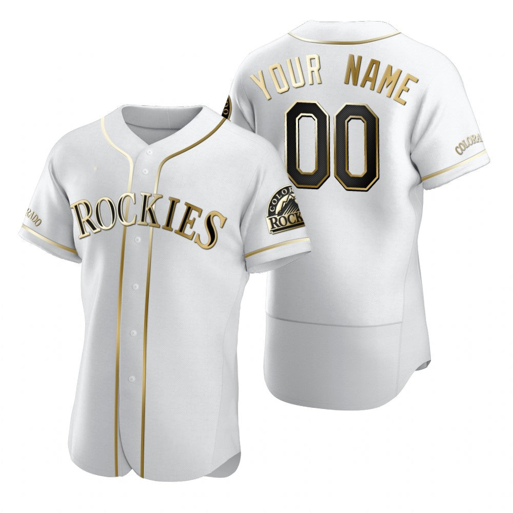 Custom Colorado Rockies White Stitched Flex Base Golden Edition Baseball Jersey