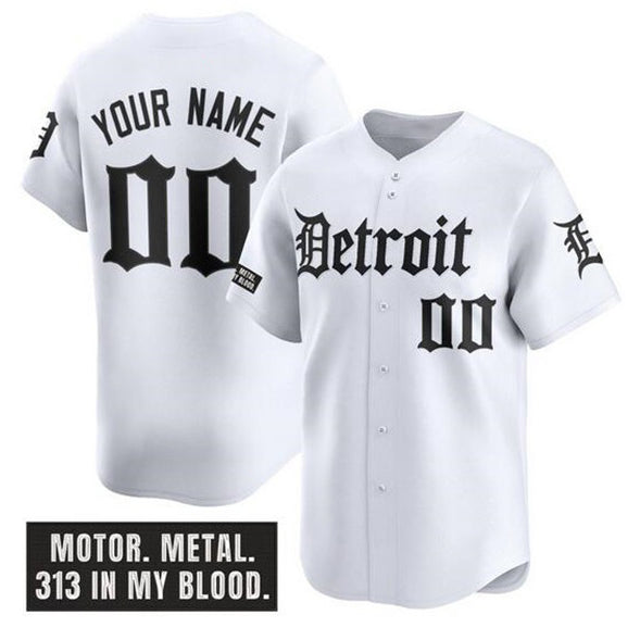 Custom Detroit Tigers ACTIVE PLAYER White 'Motor Gothic Edition' Vapor Premier Limited Stitched Baseball Jersey