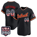 Custom Detroit Tigers Black USA 250 Fourth of July Vapor Premier Limited Jersey – All Stitched Baseball Jersey