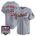 Custom Detroit Tigers Gray USA 250 Fourth of July Vapor Premier Limited Jersey – All Stitched Baseball Jersey