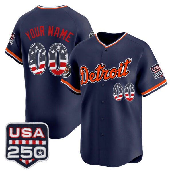 Custom Detroit Tigers Navy USA 250 Fourth of July Vapor Premier Limited Jersey – All Stitched Baseball Jersey