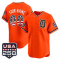 Custom Detroit Tigers Orange USA 250 Fourth of July Vapor Premier Limited Jersey – All Stitched Baseball Jersey