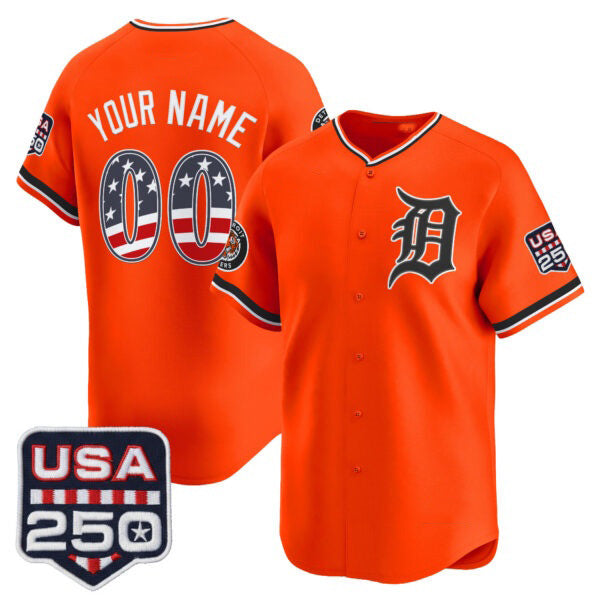 Custom Detroit Tigers Orange USA 250 Fourth of July Vapor Premier Limited Jersey – All Stitched Baseball Jersey