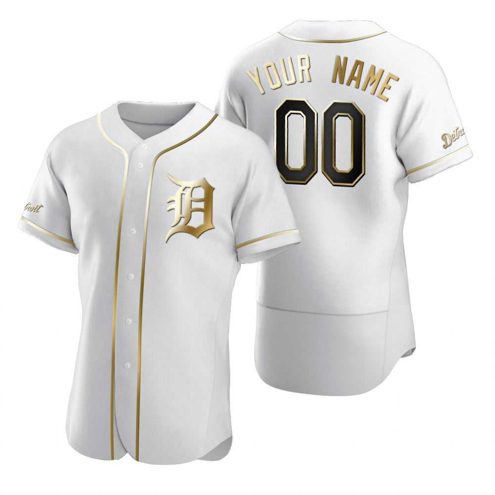 Custom Detroit Tigers White Stitched Flex Base Golden Edition Baseball Jersey