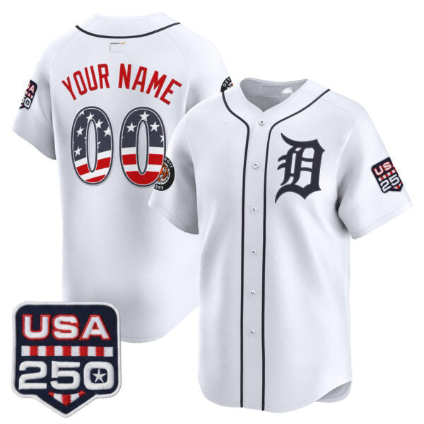 Custom Detroit Tigers White USA 250 Fourth of July Vapor Premier Limited Jersey – All Stitched Baseball Jersey