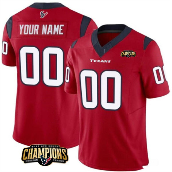 Custom H.Texans Active Player Red 2023 F.U.S.E. AFC South Champions Patch Vapor Limited Stitched Jersey