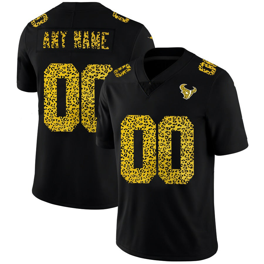 Custom H.Texans Black Leopard Print Fashion Vapor Limited Jersey