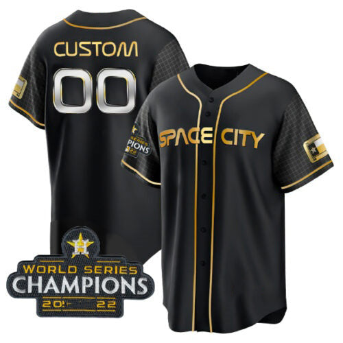 Custom Houston Astros Active Player Black Gold 2022 World Series Stitched Baseball Jersey