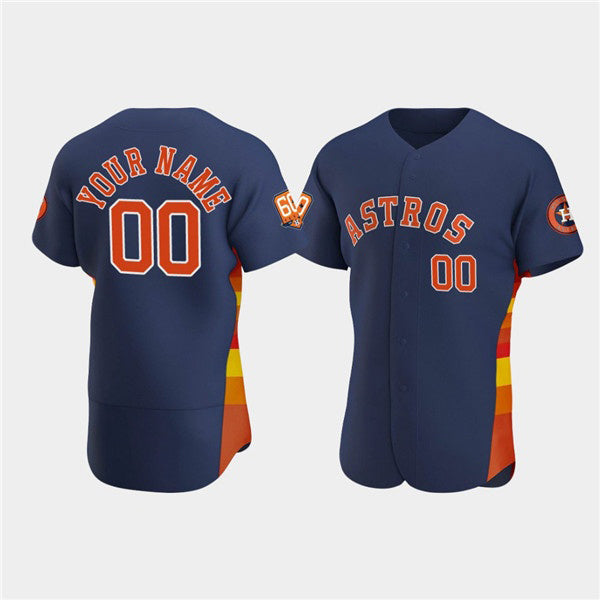 Custom Houston Astros Active Player Navy 60th Anniversary Flex Base Stitched Baseball Jersey