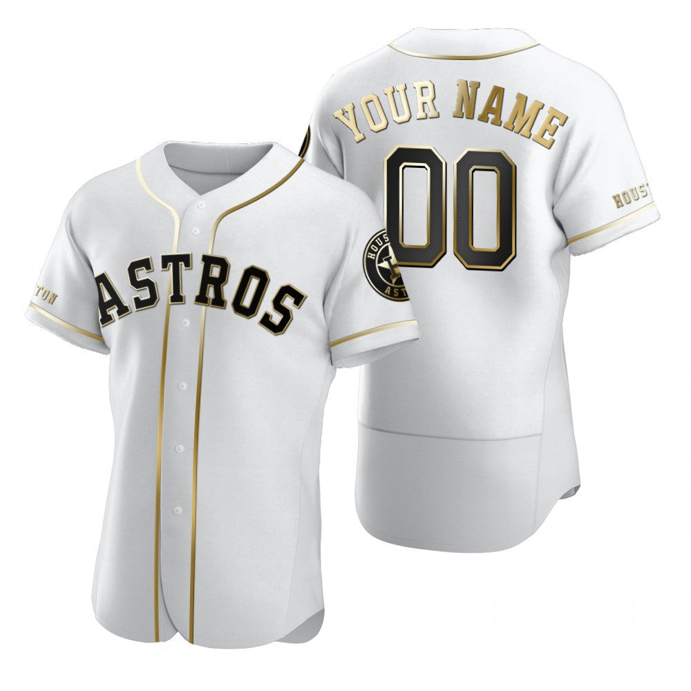 Custom Houston Astros White Stitched Flex Base Golden Edition Baseball Jersey