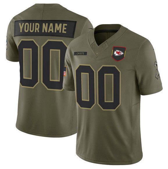 Custom KC.Chiefs Active Player Olive 2025 F.U.S.E. Salute to Service Limited Stitched Jersey