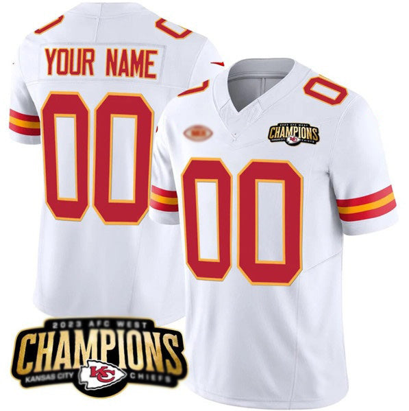Custom KC.Chiefs Active Player White 2023 F.U.S.E. AFC West Champions With NKH Patch Vapor Untouchable Limited Stitched Jersey