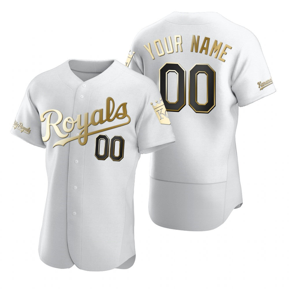Custom Kansas City Royals White Stitched Flex Base Golden Edition Baseball Jersey