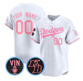 Custom Los Angeles Dodgers Active Player White Pink With Vin & Kobe Patch Limited Stitched Baseball Jersey HELVY