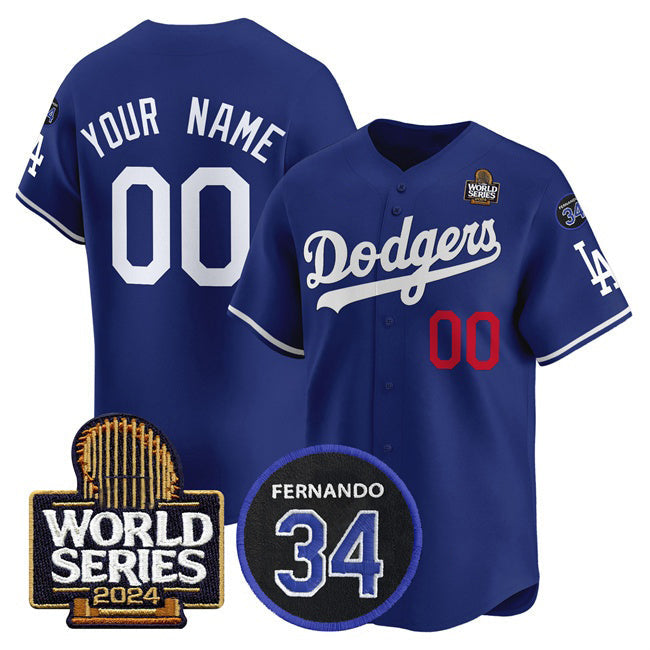 Custom Los Angeles Dodgers ACTIVE PLAYER Royal 2024 World Series With Fernando Memorial Patch Limited Stitched Baseball Jersey HELVY