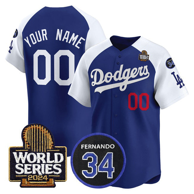 Custom Los Angeles Dodgers ACTIVE PLAYER Royal White 2024 World Series With Fernando Memorial Patch Limited Stitched Baseball Jersey HELVY
