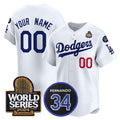 Custom Los Angeles Dodgers ACTIVE PLAYER White 2024 World Series With Fernando Memorial Patch Limited Stitched Baseball Jersey HELVY