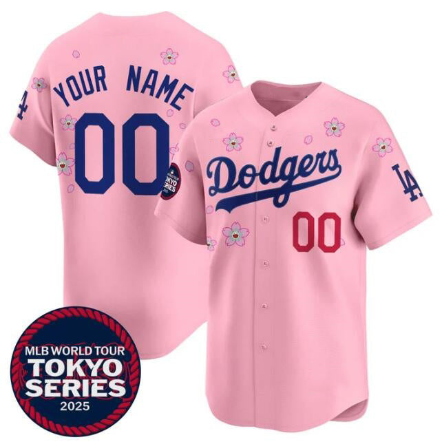 Custom Los Angeles Dodgers Active Player Pink 2025 Tokyo Series Limited Stitched Baseball Jersey HELVY