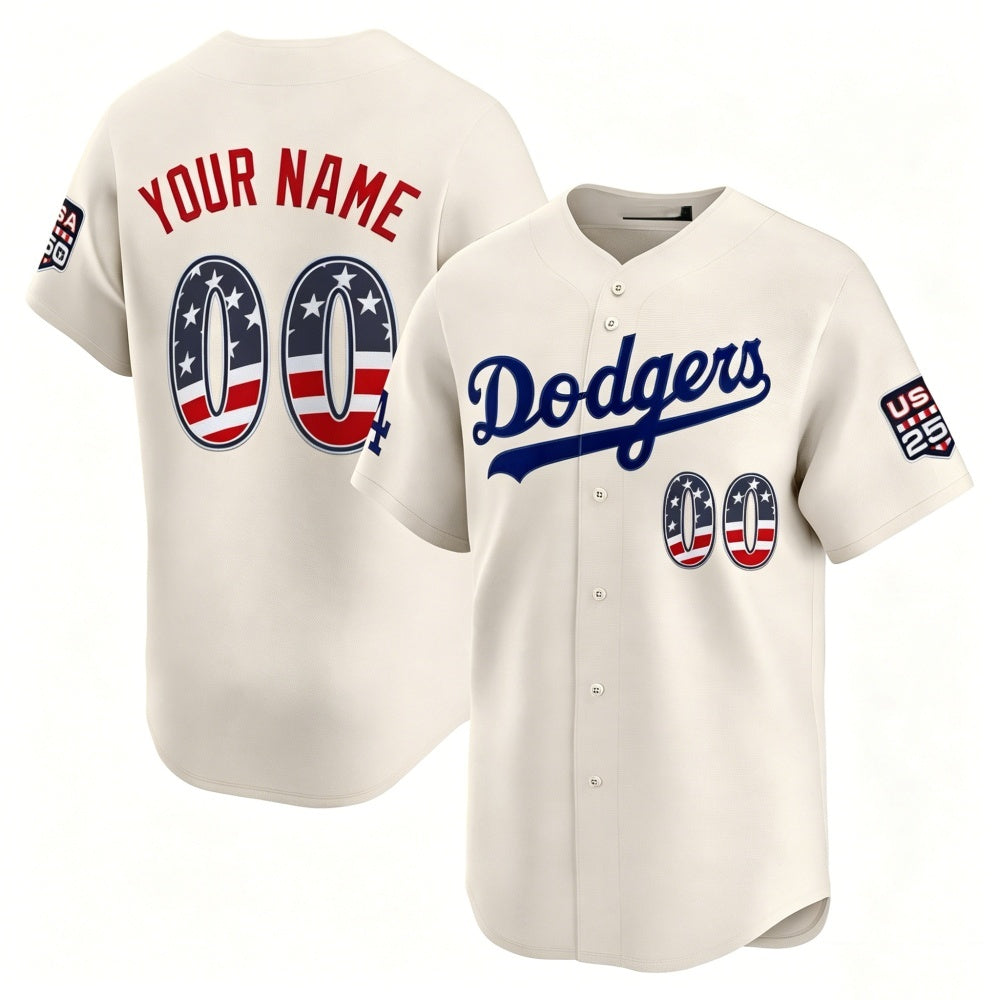Custom Los Angeles Dodgers Cream USA 250 Fourth of July Limited Stitched Jersey