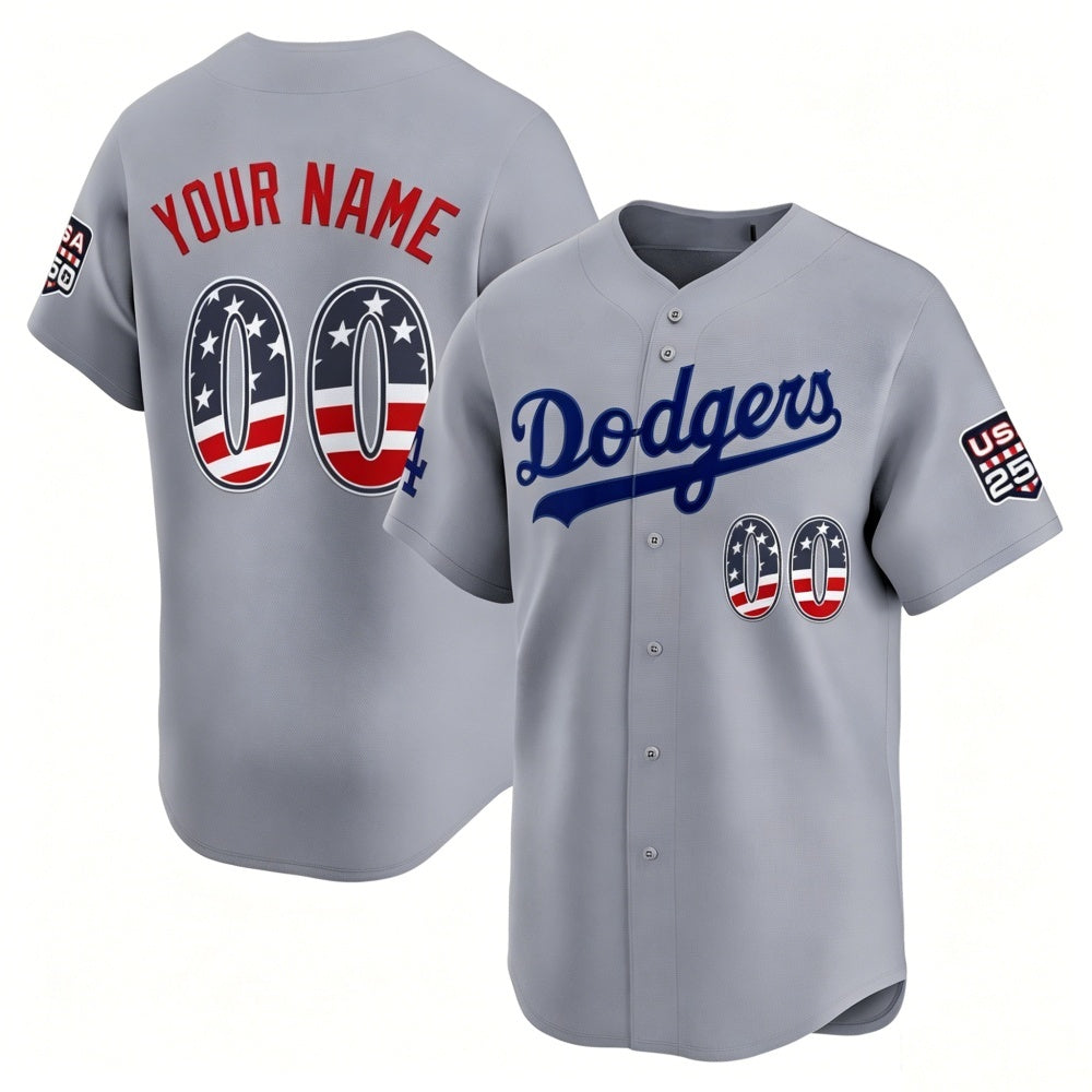 Custom Los Angeles Dodgers Gray USA 250 Fourth of July Limited Stitched Jersey