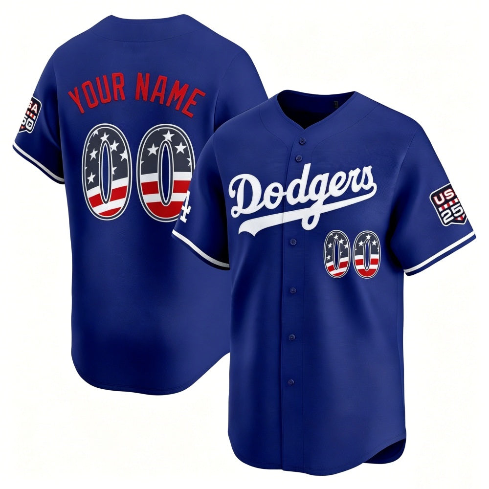 Custom Los Angeles Dodgers Royal USA 250 Fourth of July Limited Stitched Jersey