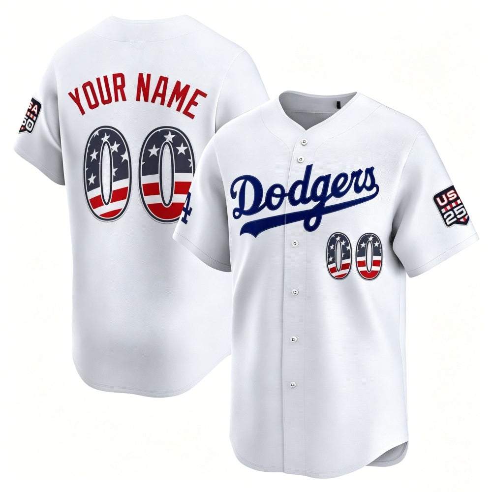 Custom Los Angeles Dodgers White USA 250 Fourth of July Limited Stitched Jersey