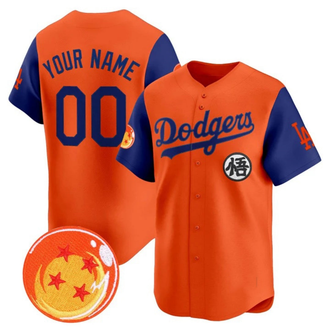 Custom Los Angeles Dodgers x Dragon Ball Royal Orange Vapor Premier Limited Jersey - Stitched Baseball Jersey