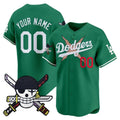 Custom Los Angeles Dodgers x One Piece Green Zoro Patch Vapor Premier Limited Jersey - Stitched Baseball Jersey