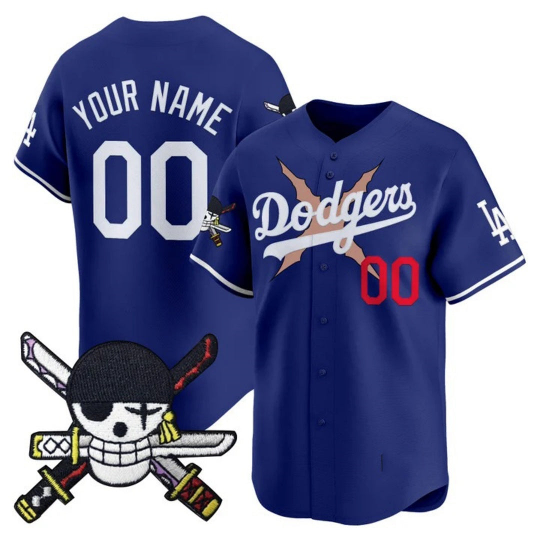 Custom Los Angeles Dodgers x One Piece Royal Zoro Patch Vapor Premier Limited Jersey - Stitched Baseball Jersey