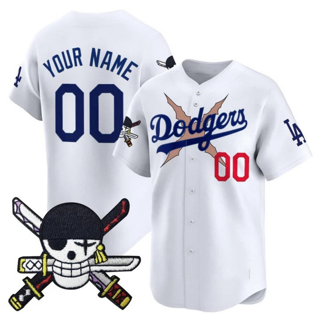 Custom Los Angeles Dodgers x One Piece White Zoro Patch Vapor Premier Limited Jersey - Stitched Baseball Jersey
