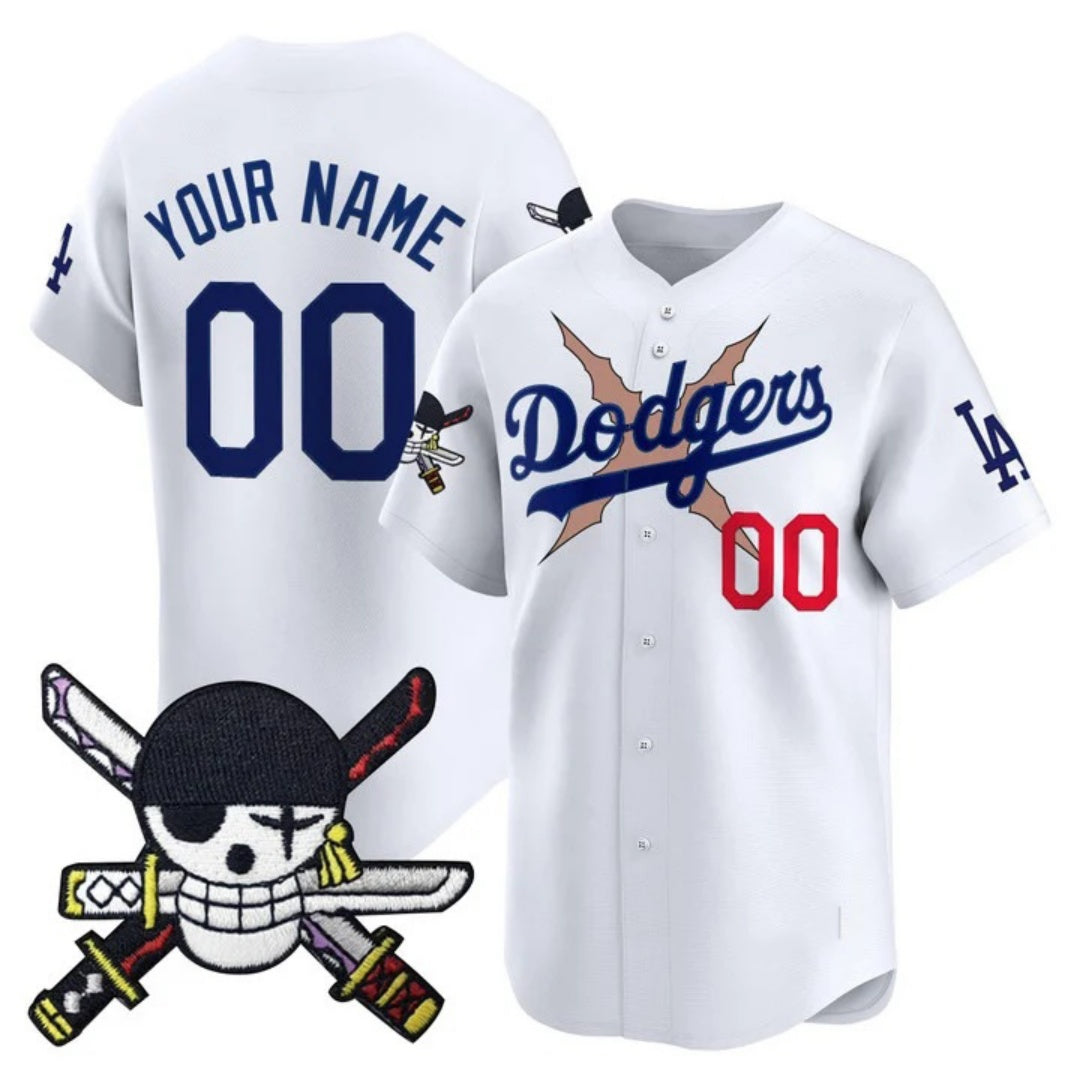 Custom Los Angeles Dodgers x One Piece White Zoro Patch Vapor Premier Limited Jersey - Stitched Baseball Jersey