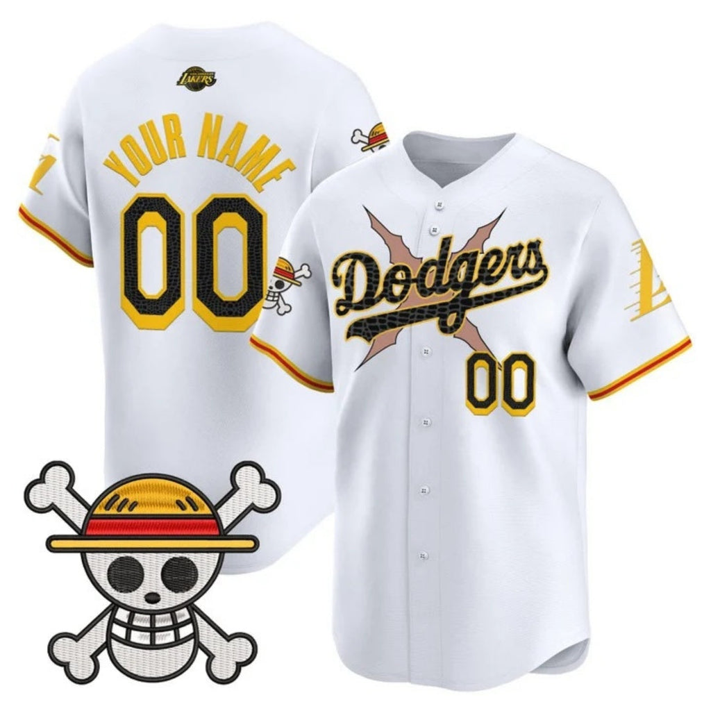 Custom Los Angeles Dodgers x One Piece x Mamba White Vapor Premier Limited Jersey - Stitched Baseball Jersey