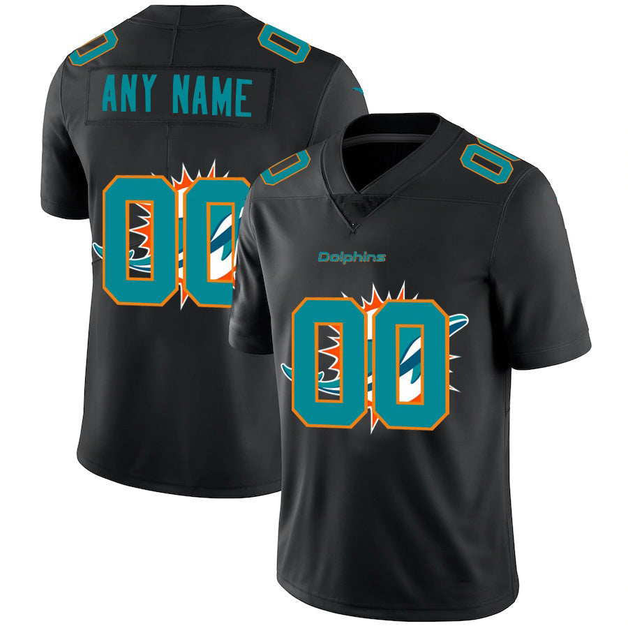 Custom M.Dolphins Black Team Logo Dual Overlap Limited Jersey