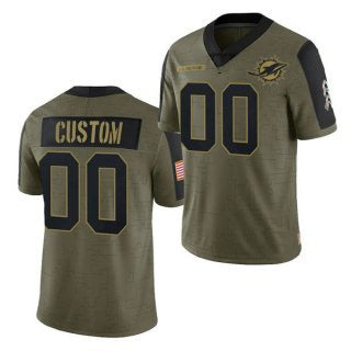 Custom M.Dolphins Olive ACTIVE PLAYER 2021 Salute To Service Limited Stitched Jersey