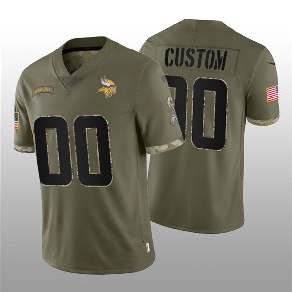 Custom MN.Vikings ACTIVE PLAYER 2022 Olive Salute To Service Limited Stitched Jersey