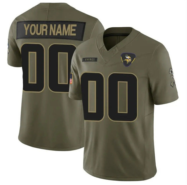 Custom MN.Vikings Active Player Olive 2025 F.U.S.E. Salute to Service Limited Stitched Jersey